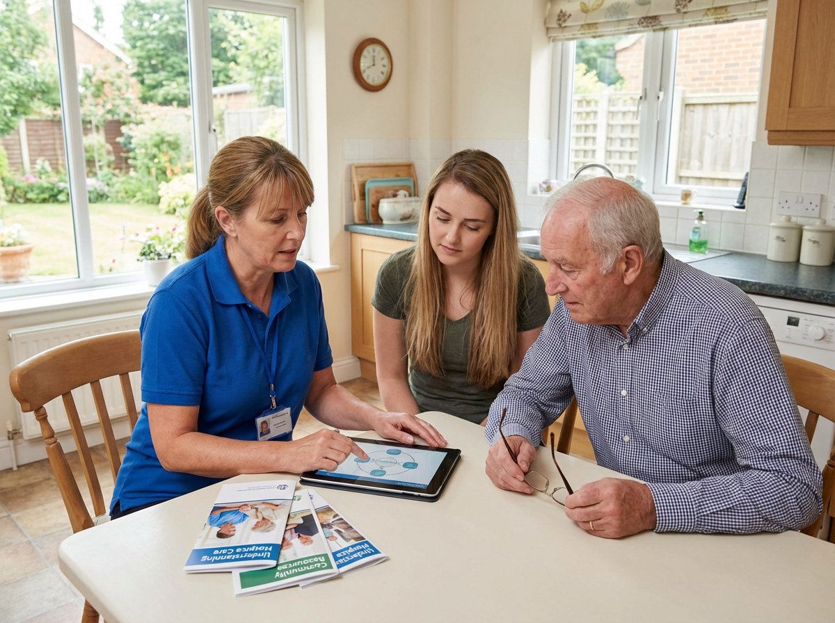 family talking about hospice with caregiver